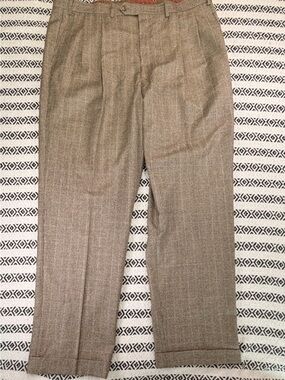 Polo Ralph Lauren Brown Dress cuffed Pants Houndstooth Men Size 40x32 100% Wool
